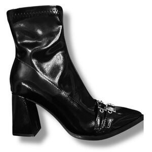 SHEIN Black Ankle Boots with Silver Buckles